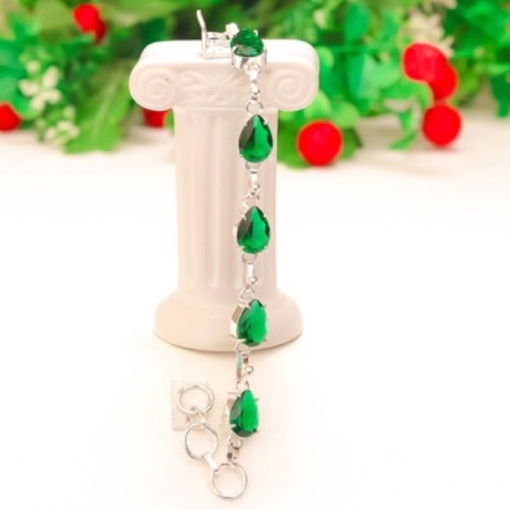 Green tourmaline or chrome diopside bracelet sterling silver adjustable India